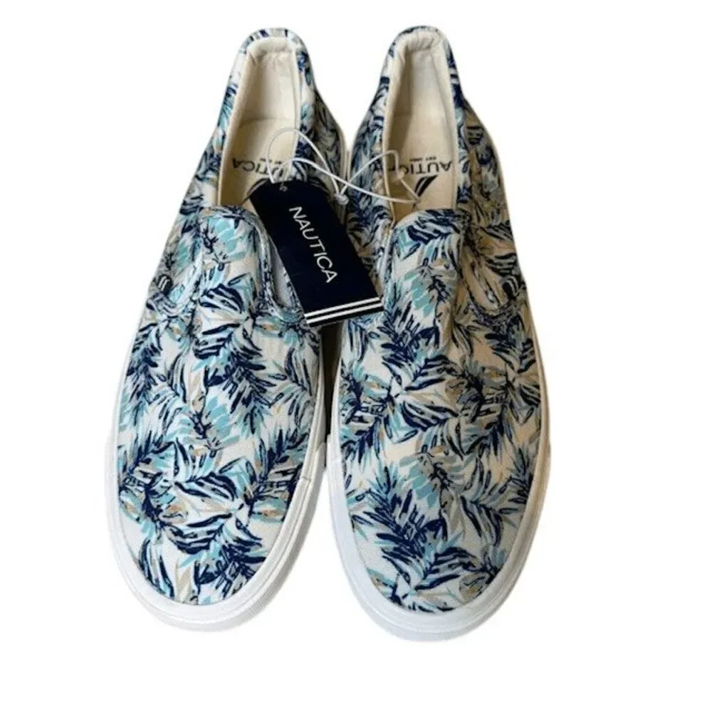 NWT Nautica Candler Canvas Slip On Shoes in Navy Palm Print Men's Size 9‎